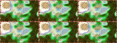 Raster illüstrasyonu. Yeşil ve nötr renklerde çiçekler. Küçük çiçekte sevimli çiçek deseni var..