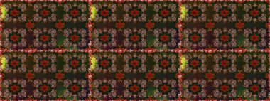 Renkli Bahar Temalı Kusursuz Arkaplan. Asya tekstil tarzında. Düz Çiçek Elementleri Tasarımı. Kahverengi ve gri renkli çiçekler. Kusursuz çiçek deseni. Raster illüstrasyonu.