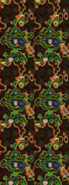 Kahverengi ve yeşil renkli Asya tekstili. Çiçek desenli çizim. Raster illüstrasyonu.