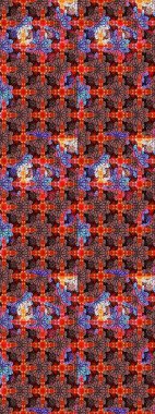 Üzerinde gelincikler ve vadi zambakları olan renkli çiçek desenli nakış deseni. Tekstil tasarımı için kırmızı ve kahverengi renkli geleneksel halk çiçekleri..