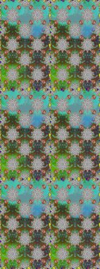 Çiçeksel elementlerle süslenmiş zarif raster dokusu. Yeşil ve gri renkte parlak çiçekli, soyut, pürüzsüz desen. Küçük çiçekte şirin bir çiçek deseni var..