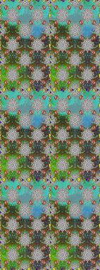 Çiçeksel elementlerle süslenmiş zarif raster dokusu. Yeşil ve gri renkte parlak çiçekli, soyut, pürüzsüz desen. Küçük çiçekte şirin bir çiçek deseni var..