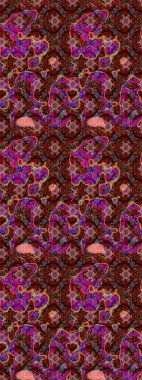 Çiçeksel çizim kalıbının yansıması. Vadinin çiçekleri kahverengi, kırmızı ve pembe renklerde.