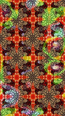 Çiçekli ipek eşarp. El çizimi çiçek unsurları olan soyut çizim raster deseni. Retro tekstil tasarım koleksiyonu. 1950-1960 motifleri. Kırmızıda kırmızı.