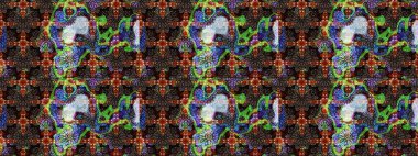 Raster illüstrasyonu. Asya tekstil tarzında. Raster illüstrasyonu. Çiçek desenli çizim. Kahverengi renkte çiçekler.