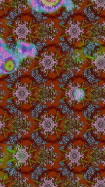 Arkaplan dokusu, duvar kağıdı, kahverengi ve yeşil renkli çiçek teması. Soyut etnik raster çizim kalıbı. Kabile sanatı boho baskısı, klasik çiçek arkaplanı.