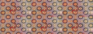 Raster illüstrasyonu. Gri renkli Asya tekstili. Çiçek desenini çiz.