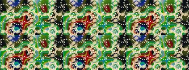 Şirin çiçekli, desenli, yeşil renkli bir eskiz deseni. Tekstil için suluboya eskiz deseni. El çizimi çiçek çizimi deseni (fayans)).