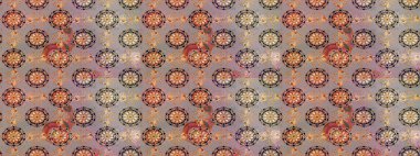 Raster illüstrasyonu. Gri renkli Asya tekstili. Çiçek desenini çiz.