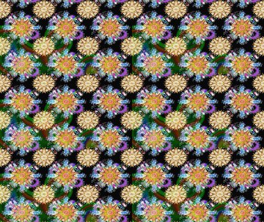 Düz Çiçek Elementleri Tasarımı. Çiçeksel fantezi tasarımı ve parlak bir arka plan çizimi. Renkli Bahar Teması çizim şablonu.