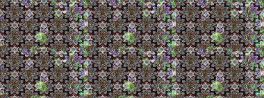 Küçük çiçekteki sevimli çiçek deseni. Bir sürü gri ve soyut çiçekli tropik eskiz deseni. Varicologray Raster çizimi.