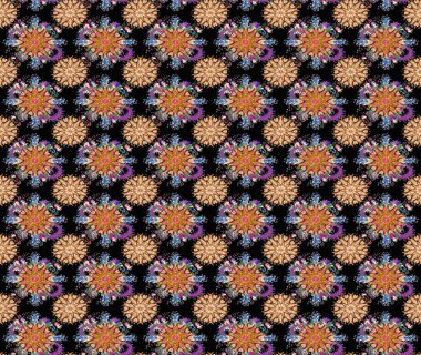 Varicoloblack ve kahverengi raster pürüzsüz illüstrasyon. Küçük çiçekteki sevimli çiçek deseni. Birçok siyah ve kahverengi soyut çiçekli tropik, pürüzsüz bir desen..