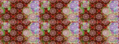 Düz Çiçek Elementleri Tasarımı. Asya tekstil tarzında. Kusursuz çiçek deseni. Raster illüstrasyonu. Kahverengi ve nötr renklerde çiçekler. Renkli Bahar Teması Kusursuz Arkaplan.