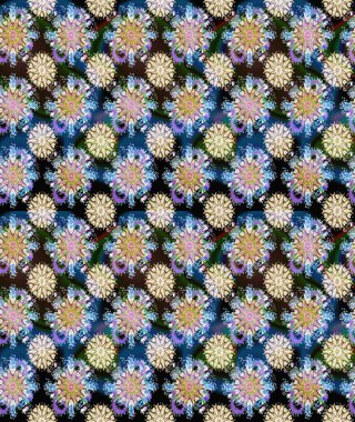 Çiçeksiz desenli arka plan, darbeler, sıçramalar, yaz çiçekleri. Tarafsız ve mavi renkte çiçekler. Raster illüstrasyonu.