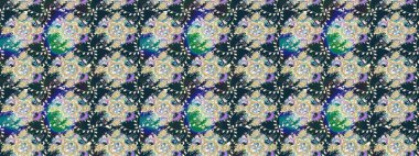 Raster Floral Illustration, Asyalı tekstil. Mavi renkli etnik çiçeklerle zarif eskiz deseni.