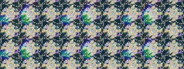 Raster Floral Illustration, Asyalı tekstil. Mavi renkli etnik çiçeklerle zarif eskiz deseni.