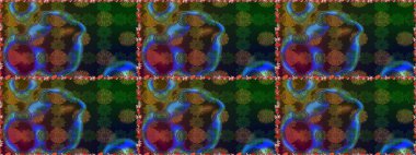 Kahverengi ve mavi renklerde etnik çiçeklerle kusursuz bir desen. Raster Çiçek İllüstrasyonu güzel tekstil..