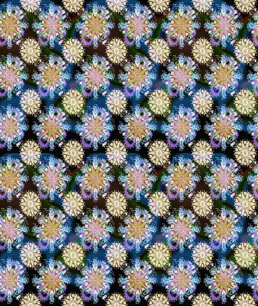 Çiçeksiz desenli arka plan, darbeler, sıçramalar, yaz çiçekleri. Tarafsız ve mavi renkte çiçekler. Raster illüstrasyonu.