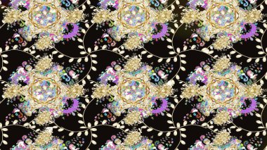 Küçük çiçekteki sevimli çiçek deseni. Varicoloblack Raster çizimi. Birçok siyah soyut çiçekli tropikal çizim deseni.