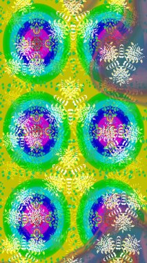 Moda baskıları için zarif bir şablon. Modern çiçek arkaplanı. Halk tarzı. Parlak renkli çiçekleri ve yeşil yaprakları olan harika bir çiçek deseni..