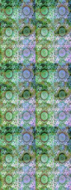 Raster illüstrasyonu. Süslü dekorasyon. Damask altın soyut çiçek yeşil renklerde pürüzsüz desen.