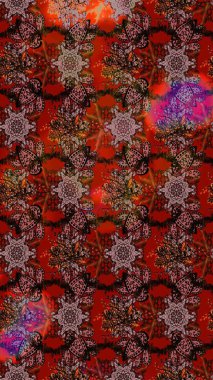 Çiçek desenli çizim. Güzel kumaş deseni. Renkli Bahar Teması eskiz kalıbı. Asya tekstil tarzında. Düz Çiçek Elementleri Tasarımı. Raster illüstrasyonu.