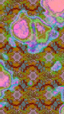 Raster çiçek desenli çiçek deseni, yapraklar, dekoratif elementler, sıçrama, lekeler, el çizimi kontur çizgileri ve Doodle çizim stili, grafik raster çizim çizimi.