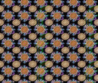 Renkli Bahar Teması eskiz kalıbı. Asya tekstil tarzında. Düz Çiçek Elementleri Tasarımı. Çiçek desenli çizim. Güzel kumaş deseni. Raster illüstrasyonu.