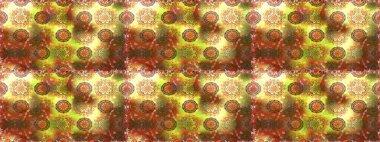 Raster illüstrasyonu. Kahverengi ve sarı renkli çiçekler. El çizimi çiçekleri olan soyut, pürüzsüz desen.