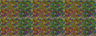 Düz Çiçek Elementleri Tasarımı. Renkli Yaz Temalı Kusursuz Arkaplan. Yeşil ve kahverengi renkli çiçekler. Raster illüstrasyonunda kusursuz çiçek deseni.