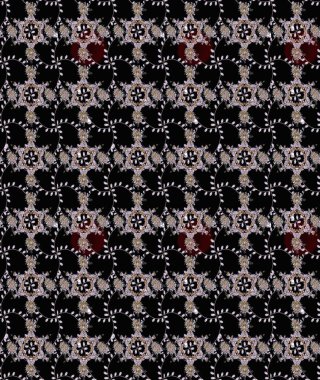 Çok renkli, zarif küçük çiçekler ve siyah renkli komik böcekler, raster desen, illüstrasyon..