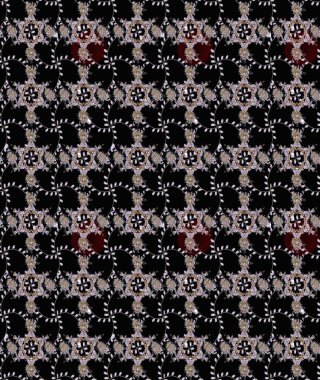 Çok renkli, zarif küçük çiçekler ve siyah renkli komik böcekler, raster desen, illüstrasyon..