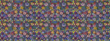 Çiçekli karalama şeklinde Raster çiçek deseni. Nazikçe, güzel çiçek arkaplanı. Mavi ve gri renkte çiçekler.