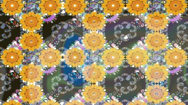 Sevimli çiçek raster deseni. Düz Çiçek Elementleri Tasarımı. Sarı renkli çiçekler. Renkli Yaz Teması çizim şablonu.