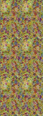 Asya tekstil tarzında. Raster illüstrasyonu. Yeşil ve kahverengi renkli çiçekler. Raster illüstrasyonu. Kusursuz çiçek deseni.