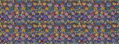 Çiçekli karalama şeklinde Raster çiçek deseni. Nazikçe, güzel çiçek arkaplanı. Mavi ve gri renkte çiçekler.