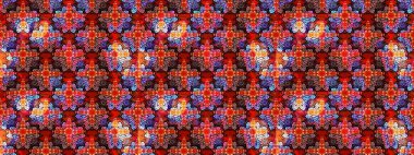 Kabile sanatı boho baskısı, klasik çiçek arkaplanı. Soyut etnik raster çizim kalıbı. Arkaplan dokusu, duvar kağıdı, kırmızı renkli çiçek teması.