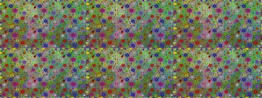 Renkli Bahar Temalı Kusursuz Arkaplan. Düz Çiçek Elementleri Tasarımı. Yeşil ve nötr renklerde çiçekler. Sevimli çiçek raster deseni.