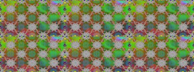 Çiçek ve yapraklı karalama şeklinde Raster çiçek deseni. Raster illüstrasyonu. Yeşil ve kahverengi renklerde bahar çiçekleri..