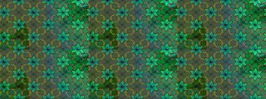 Bir sürü yeşil ve soyut çiçekli tropik eskiz deseni. Varicologreen Raster çizimi. Küçük çiçekte sevimli çiçek deseni var..