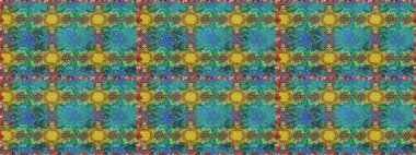 Flat Flower Elements Design. Colour Spring Theme seamless pattern Background. Cute flowers pattern with blue and green colors. Raster Fashionable fabric pattern.