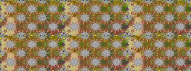 Renkli Yaz Temalı Kusursuz Arkaplan. Düz Çiçek Elementleri Tasarımı. Raster Illustrasyon 'da moda olmayan çiçek deseni. Kahverengi ve gri renkte çiçekler.