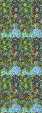 Raster Güzel kumaş deseni. Raster suluboya deseni, narin çiçekler, yeşil ve mavi çiçekler, tebrik kartı şablonu..