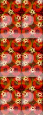 Ortaçağ çiçek desenini çiz. Dekoratif simetri arabesk. Turuncu, kırmızı ve kahverengi renklerde altın. Raster illüstrasyonu. Doğum günü, davetiye ya da afiş için tebrik kartı.