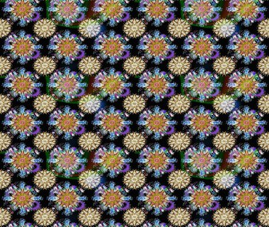 Karalama çiçekleri kusursuz desen. Raster deseni. Siyah ve kahverengi el çizimi desen. Sanat esinlenir ve kahverengi tarzda çiçekler bırakır.