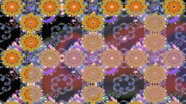 Çiçek çelengi. Güzel, parlak, pürüzsüz kumaş, tuval. Raster illüstrasyonu. Eski moda arka plan. Kıvırcık, parlak örgü. Desen, çizim, çiçek sınırı..