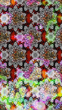 Raster illüstrasyonu. Raster illüstrasyonundaki çiçek desenli çizim. Güzel kumaş deseni. Gri renklerde.