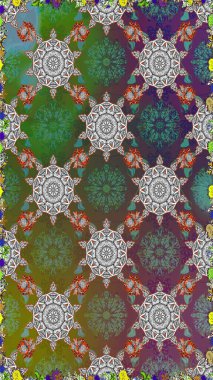 Hediye ambalaj kağıdı, tebrik kartları, posterler ve pankart tasarımı. Yeşil ve gri renkli çiçekler. Raster düz çiçekleri pürüzsüz desen.