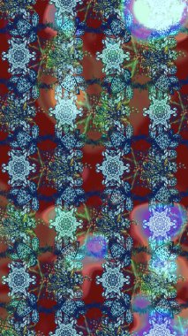 Raster Çiçek İllüstrasyonu 'nun şirin tekstili. Etnik çiçeklerle renklendirilmiş zarif eskiz deseni.