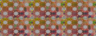 Raster Modaya uygun kumaş deseni. Renkli Bahar Temalı Kusursuz Arkaplan. Kahverengi ve gri renkli şirin çiçek desenleri. Düz Çiçek Elementleri Tasarımı.